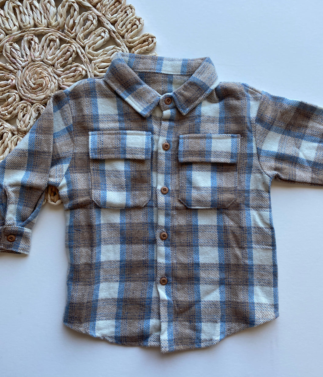 Beige and Light Blue Flannel