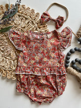 Load image into Gallery viewer, Terracotta Floral Romper with Headband
